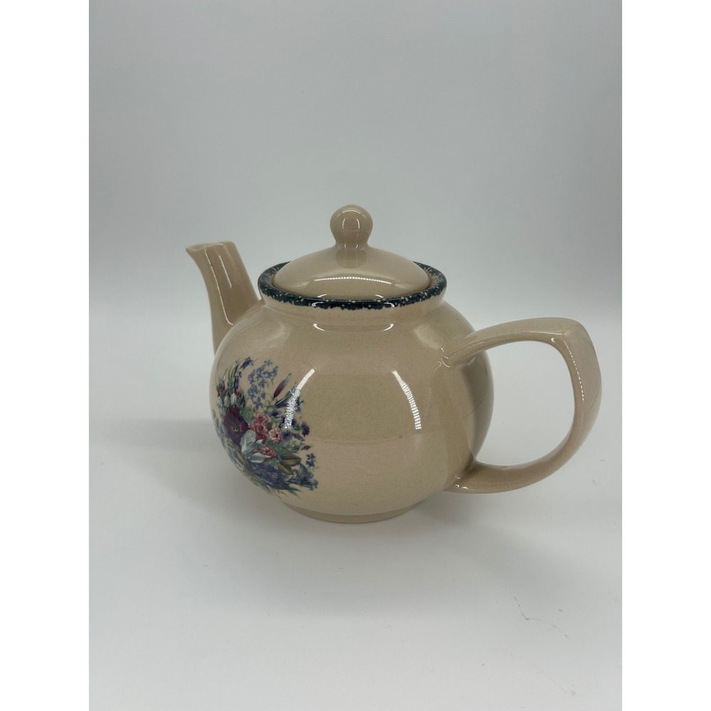 Home & Garden Party Ltd 2002 Floral Teapot‎ Beige Stoneware Cottagecore - Picture 2 of 10
